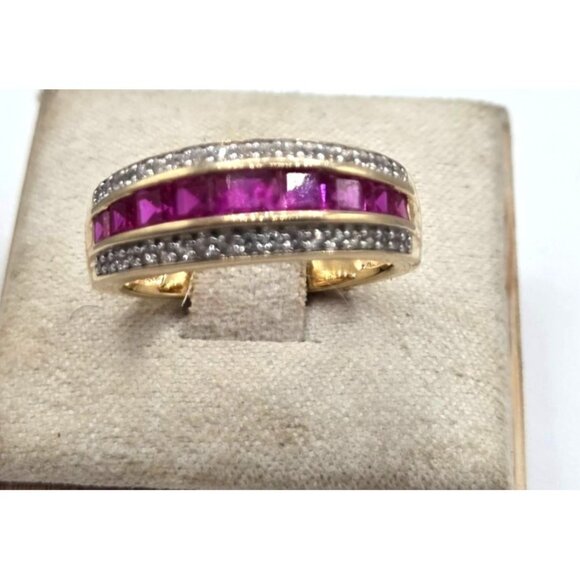 Gold Plated Ring With Pink Stones & Cubic Zirconia Accents Size 6 - Picture 4 of 5